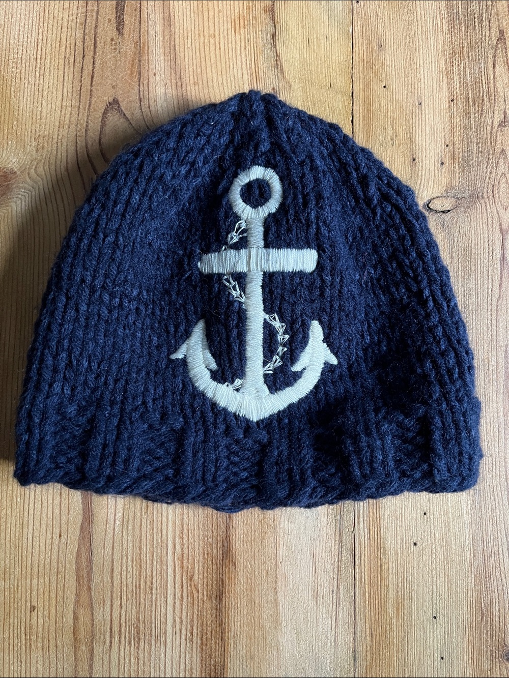 BLUEBERRY HILL S 6-24M Navy Blue Anchor Knit Hat Nautical